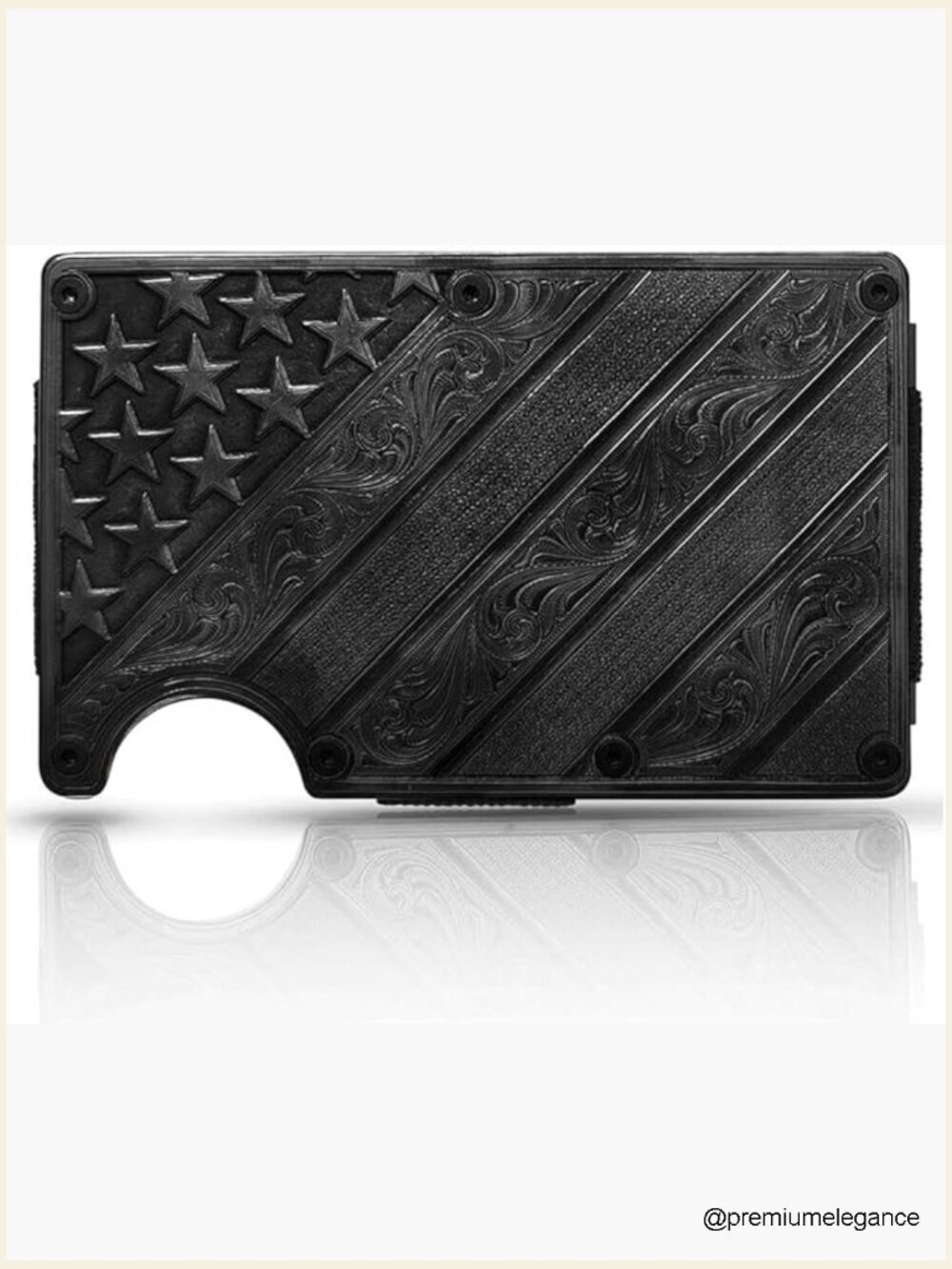 Western Credit Card & Cash Case with Filigree Flag Design